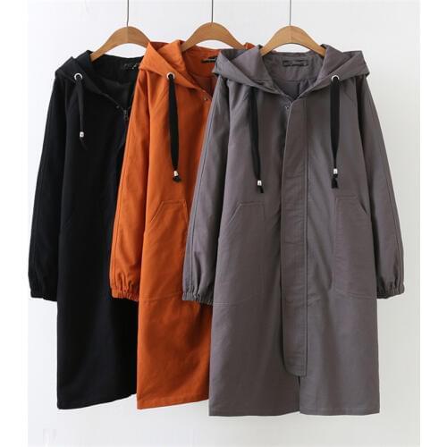 New Trench coat Women 2020 Autumn Plus size 4XL Hooded Windbreaker Casual Tops Loose Female Large size Cotton Trench coat H579