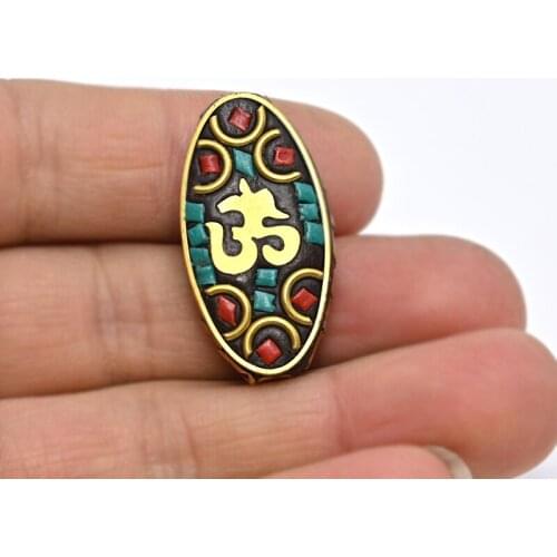 TZ-D03 Oval Buddha Retro Nepal Beads Handmade Red Coral Tibetan Bead Antique Golden For Jewelry Components Making DIY Bracelets