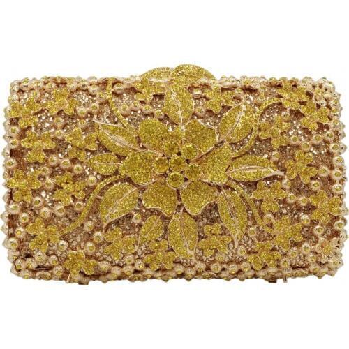 XIYUAN Women purple Crystal wedding party diamond Evening bag Minaudiere Bags Hollow Out Flower Clutch Purse Handbags wallet bag