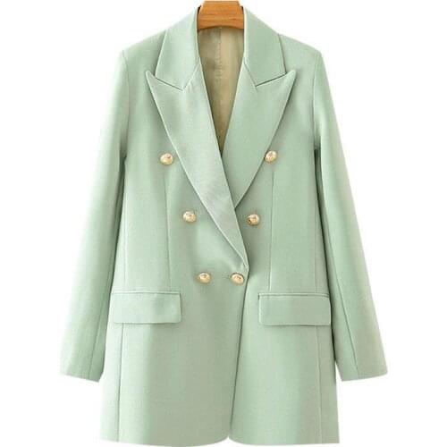 Vintage Solid Double Breasted Women Blazer Coat Autumn Long Sleeve Loose Streetwear Elegant Office Ladies Jacket Classic 2021