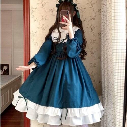 Retro Princess Lolita Womens Gothic Sweet Lace Angel Bow High Waist Kawaii Girl Dress Free Shipping