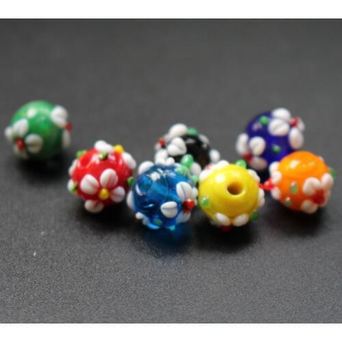 10Pcs/Lot 11mm*9mm 12mm*10mm Lampwork Flower Glass beads Mix Color with Outer White flower Fashion beads for jewelry making