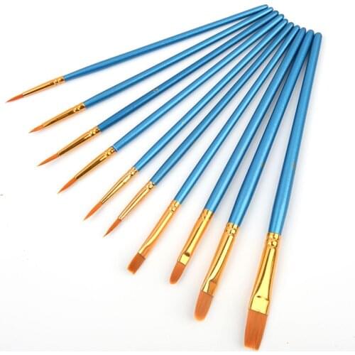 10Pcs/Set 4 Color Watercolor Gouache Paint Brushes Different Shape Round Pointed Tip Nylon Hair Painting Brush Set Art Supplies
