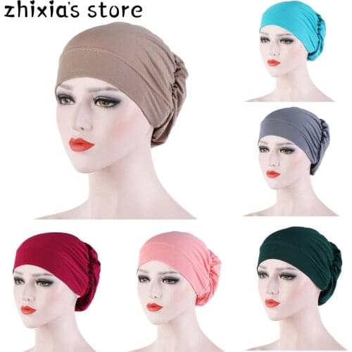 2020 Elastic Fashion women inner hijabs cap muslim head scarf turban bonnet ready to wear Islamic ladies wrap under hijab caps