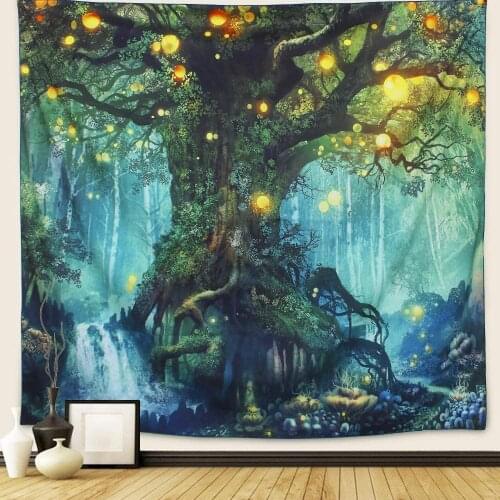 Wishing Trees 3D Print Tapestry Wall Hanging Geometric Forest Tapestry Desert Landscape Home Decor Tapestries Psychedelic Carpet