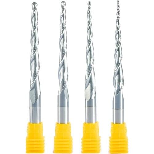 4pc HRC55 R0.5-R2.0xD8x60x100mm Tapered Ball Nose End Mill Tungsten solid carbide Coated Tapered cone cnc wood milling cutter