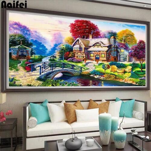 5D Diamond Painting Landscape DIY Diamond Embroidery Country House Full Round Cross Stitch Rhinestones Mosaic Gift Home Decor