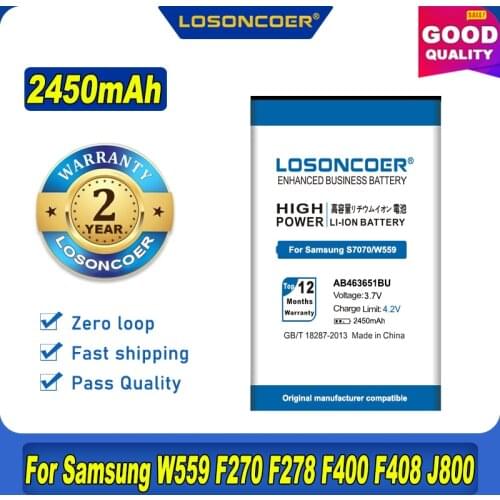 LOSONCOER 2450mAh AB463651BU Battery For Samsung S5620I S5630C S5560C W559 J808 F339 S5296 C3322 L708E C3370 C3200 C3518 S5610
