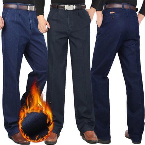 Winter casual pants men plus velvet thickening mens high waist loose double pleated cotton casual warm trousers Size 30-44 46