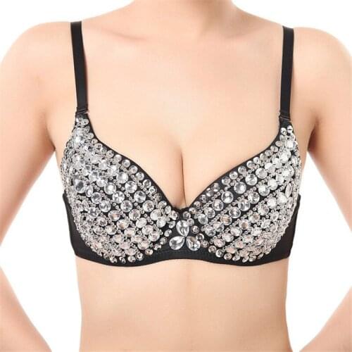 Sexy Dance Body Bras Ballet Clothes For Girls Push Up Luxury Sequined Bra Lady Punk Studded Sponge Dance Bras For Show Party