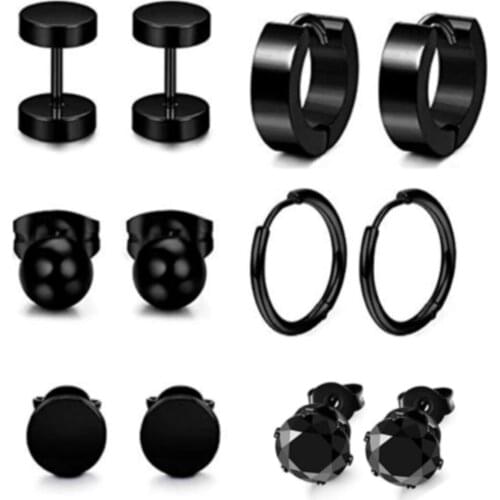 Black Steel 6 Sets Womens Mens Earrings - unusual womens mens - unisex jewelry