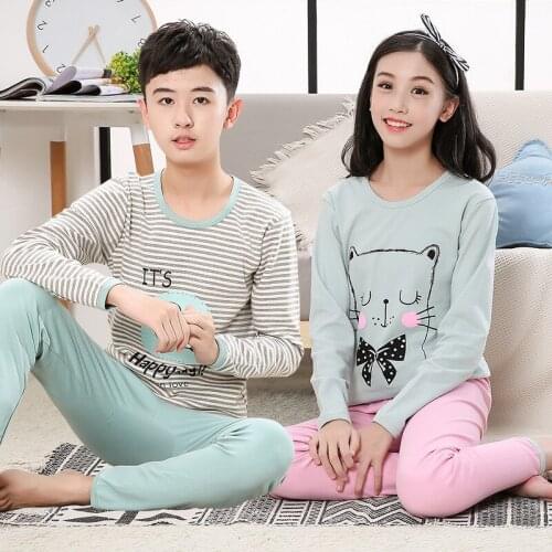Kids Boys Pajama Sets Cartoon Print Sleepwear Long Sleeve O-Neck T-Shirt Tops With Pant Girls Child Autumn Pyjamas Teens Clothes