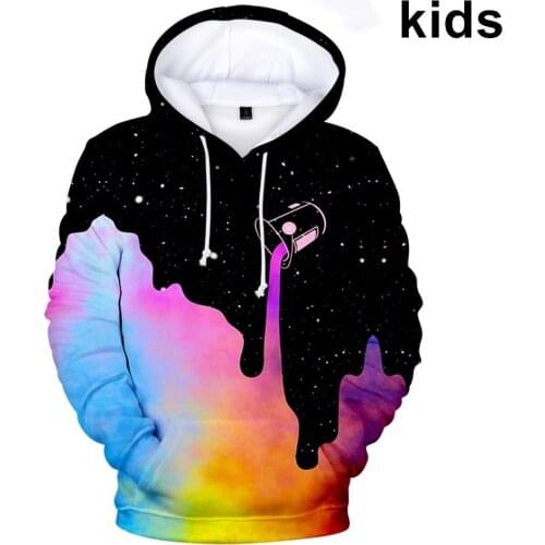 3 To 14 Years Kids Hoodies Black Pouring Milk Starry Paint Bucket 3D Hoodie Sweatshirt Boy Girl Tie Dyed Jacket Children Clothes