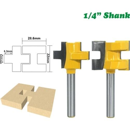 2PC/Set 1/4" 6.35MM Shank Milling Cutter Wood Carving T-Slot Square Tooth Tenon Milling Cutter Carving Knife Wood Router Bits