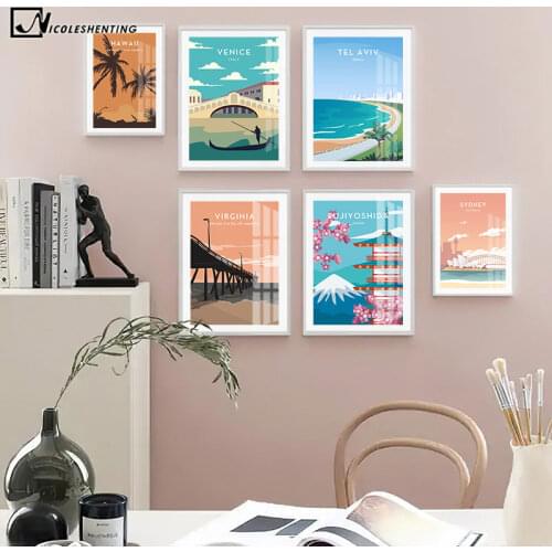 Travel Art Illustration Print Country City Landscape Poster Hawaii London Canvas Wall Art Painting Picture Modern Home Decor