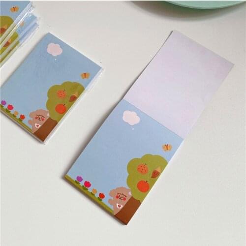 Ins Bear Apple Tree Cute Memo Pad Student Study Note Paper School Cartoon Mini Notebook Stationery Kawaii Message Paper 50sheets