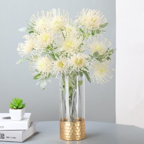 3 Heads Leucospermum Artificial Flowers for Wedding Decoration Flores Artificiales Plastic Fake Flower Plant Fleur Artificielle