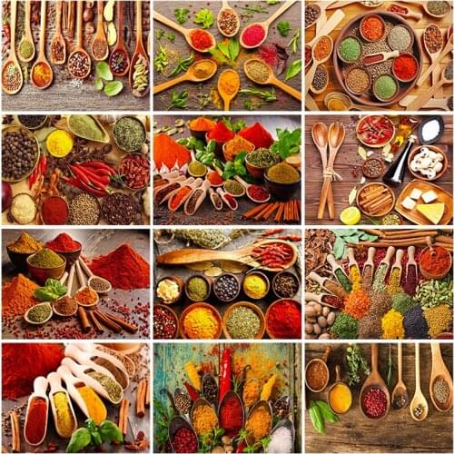 Colorful DIY Diamond Embroidery Spices Cross Stitch Diamond Painting Landscape Full Round Square Handicraft Art Gift Home Decor