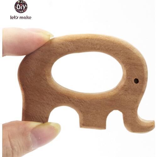 Lets Make 10pcs Beech Wooden Elephant Pendant Baby Wooden Teether Ring Wooden Toy Hand Cut DIY Accessories Charms