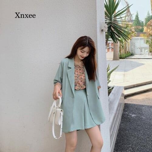Summer Womens 3-Piece Fashion Shorts Suit Short Sleeve Suit Jacket and Loose Shorts and Shirt Sweatpants