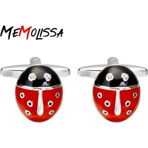 MeMolissa Luxury Shirt Red Beatle Shape Cufflinks for mens Brand Ladybird Design cuff buttons cuff links abotoaduras Jewelry