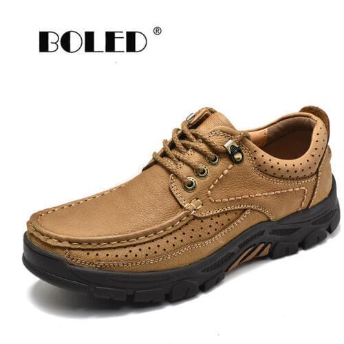 High Quality Genuine Leather Men Boots Lace Up Comfortable Autumn Ankle Boots Shoes Nonslip Rubber Outdoor Shoes Men