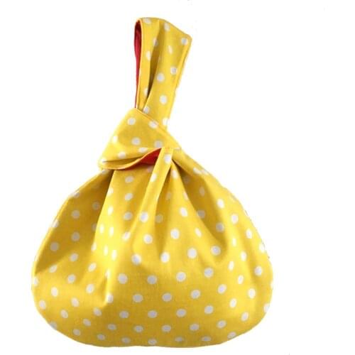 New Original Handmade Yellow Wave Point Hands Bags For Women Japanese Style Knot Wrist Bag Vintage Small Tote Bag Dual-use
