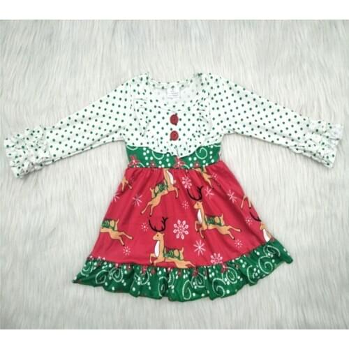 New fashion deer pattern dress baby girls cartoon cute Christmas dresses childrens boutique clothing