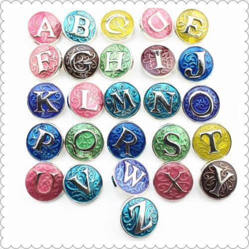 New arrive 52pcs/lot mix alphabet letters A-Z snap buttons charms metal snap button fit diy button bracelet jewelry(2 set letter