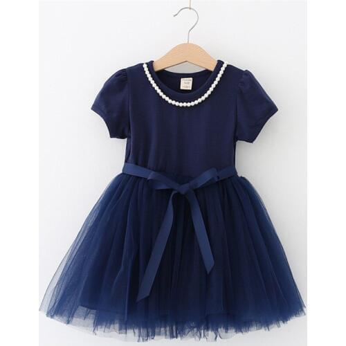 New arrival children summer dress 2019 Kids girls fashion good short sleeve mesh princess dress with necklace 2-8 years