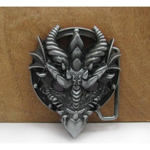 BuckleClub wholesale zinc alloy retro dragon head belt buckle western jeans gift belt buckle FP-02885 PEWTER FINISH