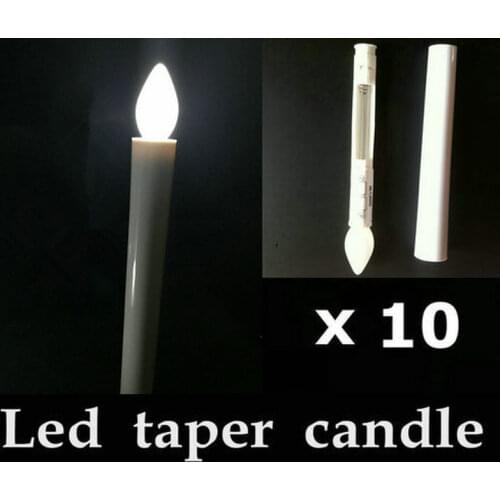 10pcs Battery operated Flameless Led taper tea candle lights electric candlestick Christmas Church Wedding decor 17.5CM(H)-WHITE