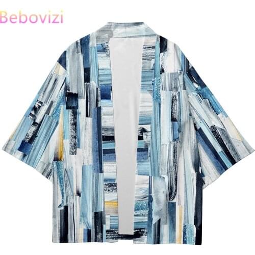 Plus Size XXS-6XL Striped Geometry Fashion Street Beach Japanese Kimono Robe Cardigan Men Shirts Yukata Haori Womens Clothing