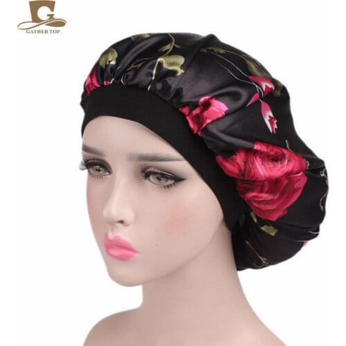 Fashion Wide Band Satin Bonnet Cap Shower cap Comfortable Night Sleep Hat Ladies Turban For Women