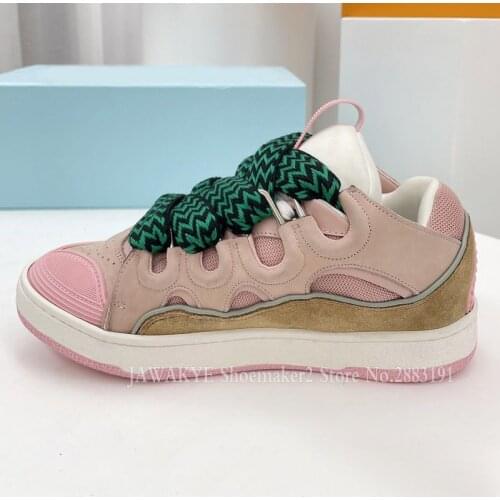 High Quality Couple Sneakers Mixed Color Patchwork Platform Vulcanized Shoes Real Leather Thick Sole Casual Flat Women Shoes