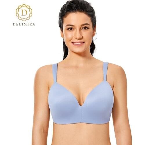 Delimira Womens Soft Plus Size Bra Full Coverage Lightly Lined Comfort Straps Wirefree Smooth T-shirt Bras