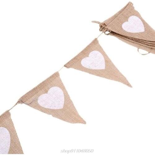 1 Set Love Heart Rustic Linen Jute Hessian Burlap Lace Party Pennant Bunting Flags Garland Wedding Decoration J12 21 Dropship