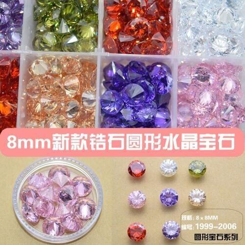 100PCS/Lot New nail art zircon material Precious Gemstone Manufacturer Cubic Zirconia Color Card 1999-2006,8MM Charms Crystal