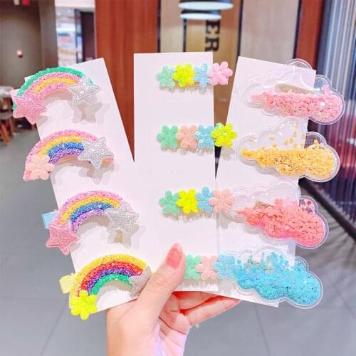 4pcs/Set Children Cute Rainbow Bow Hairpins Sweet Hair Ornament Clips Head Clip Barrettes Kids Hair Accessories for Girls