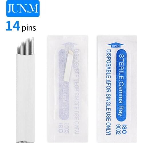 500PCS Permanent Makeup Manual Eyebrow Tattoo Needles Blade 14 Pin Needles For 3D Embroidery Microblading Tattoo Pen