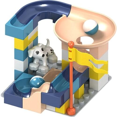 Big Size Friends Pet Dog Funnel Marble Ball Base Plate 52Pcs Big Bricks Building Blocks Toys for Children Race Slide Educational