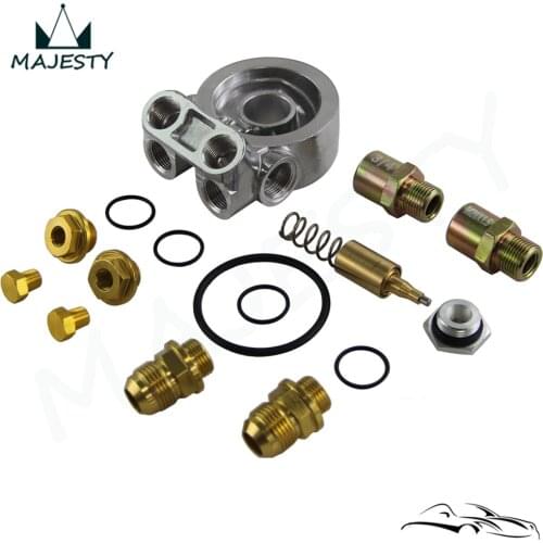 Aluminum AN10 Oil Filter Cooler Sandwich Plate Adapter Thermostat w/80 Deg 176 F