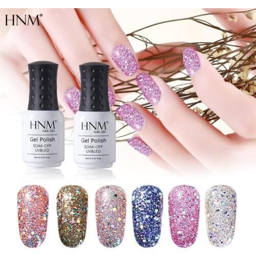 HNM Glitter Diamond Semi Permanent Painting Gellak Shiny Lucky Lacquer Enamel Stamping Primer 8ml UV Gel Nail Polish