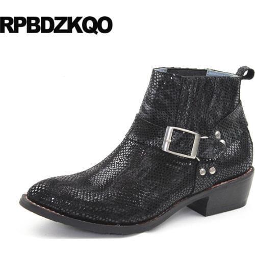 Ankle Booties Harness Full Grain Western Plus Size Italian Cowgirl Cowboy Boots Mens Genuine Leather Shoes Chunky Big Snakeskin