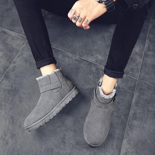 39-44Leather Snow Boots Mens short-tube boots Mens cotton shoes Fleece-lined thick snow shoes winter keep warm