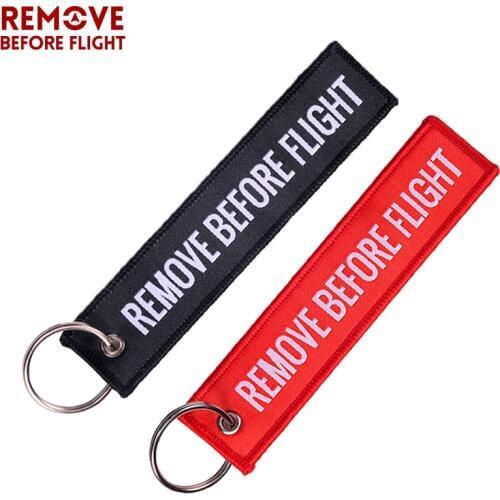 Remove Before Flight Keychains Red Woven Motorcycle Key Ring Special Luggage Tag Label Black Chain Tag for Aviation Gifts