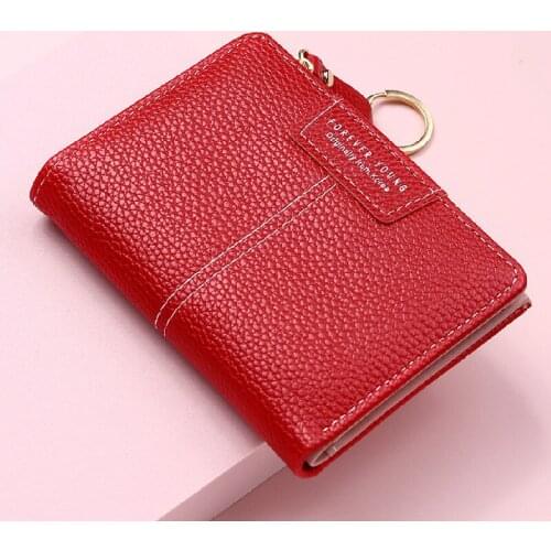 Brand Red Women Wallet Soft PU Leather Female Purse Mini Hasp Card Holder Coin Short Wallets Slim Small Purse Zipper Keychain