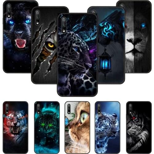 Phone Case For Huawei Honor 9X 10 9 20 8X 8A 8S 7X 7A i A Pro Play Lite Black Cover Hoesjes Soft Shell Tpu Cat Jaguar Glow eyes