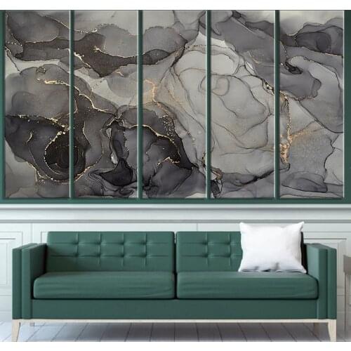 Black Grey Abstract Marble Canvas Paintings Gold Luxury Ink Pattern Wall Art Prints Pictures and Posters for Bedroom Home Decor