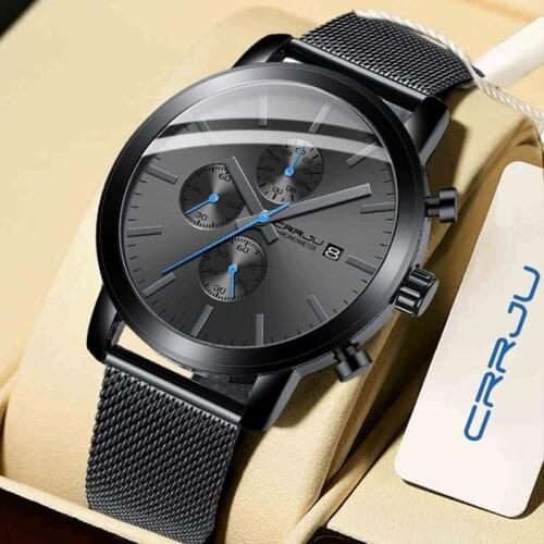 CRRJU Fashion Business Watch for Men Stainless Steel WristWatch Mens Military waterproof Date Quartz watches relogio masculino